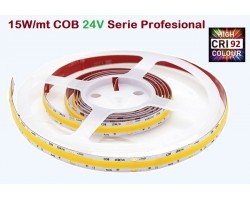 Tira LED Flexible 24V 15W/mt COB IP20 2700ºK, Serie Profesional IRC >92, venta por metros